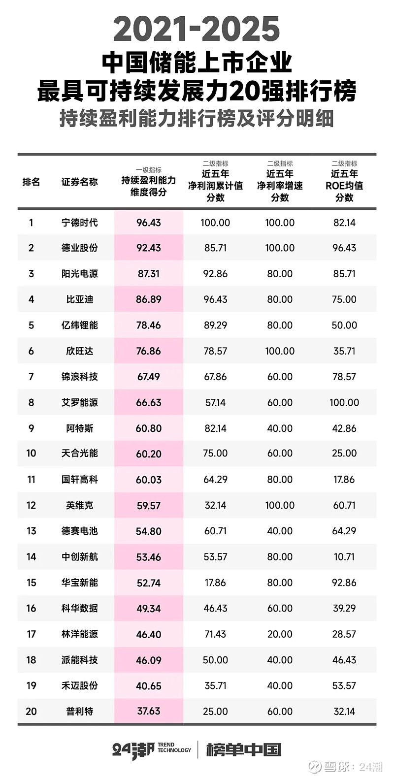 中國儲能最具可持續發展力20強排行榜